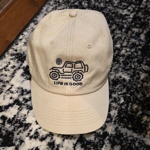 Life Is Good - Beige Cap with Embroidered Jeep Design